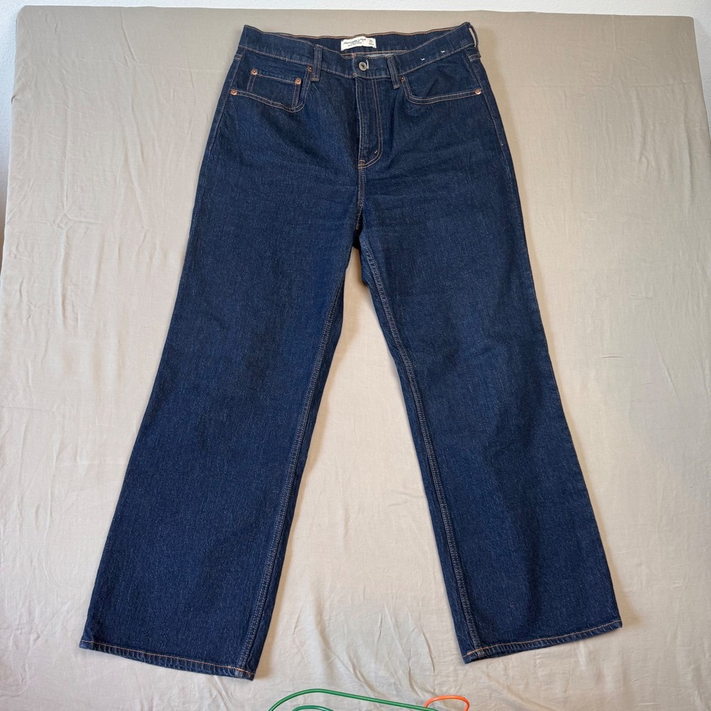 Abercrombie & Fitch Mens Normcore Dark Wash 90s Relaxed High Rise Jeans 31 Short
